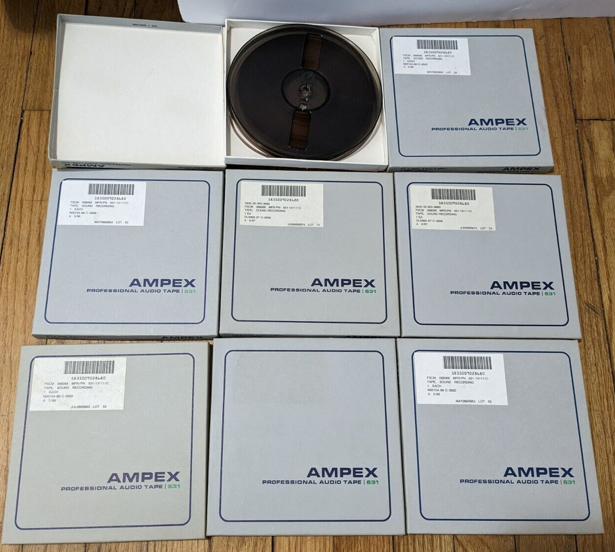 Lot of 8 AMPEX 631 Reel to Reels in orig Boxes Full w Tape 1/4\