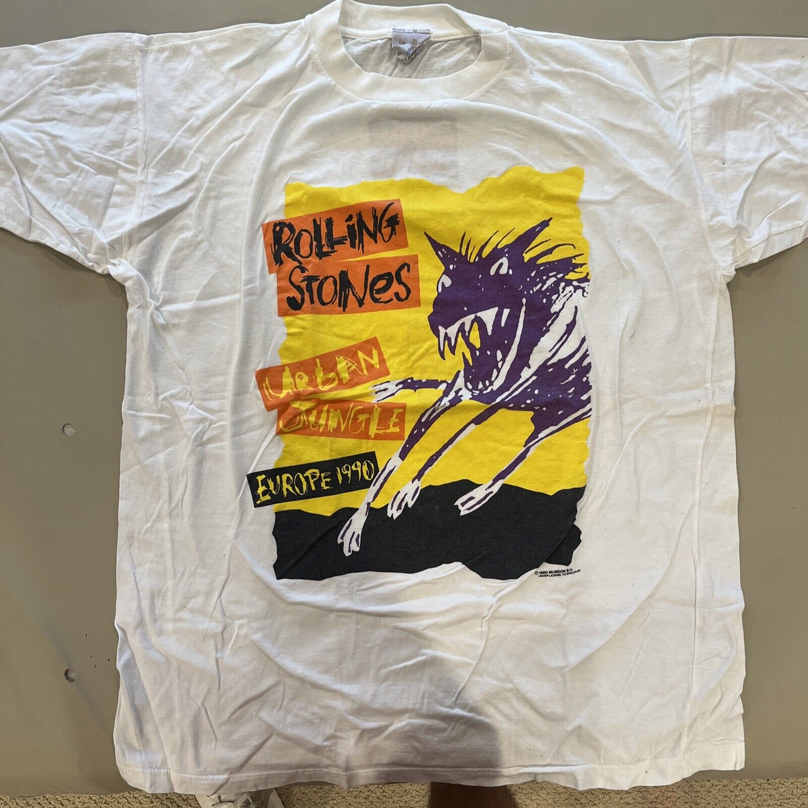 The Rolling Stones 90 Brockum T Shirt XL white 1990 Vintage rare Europe Tour