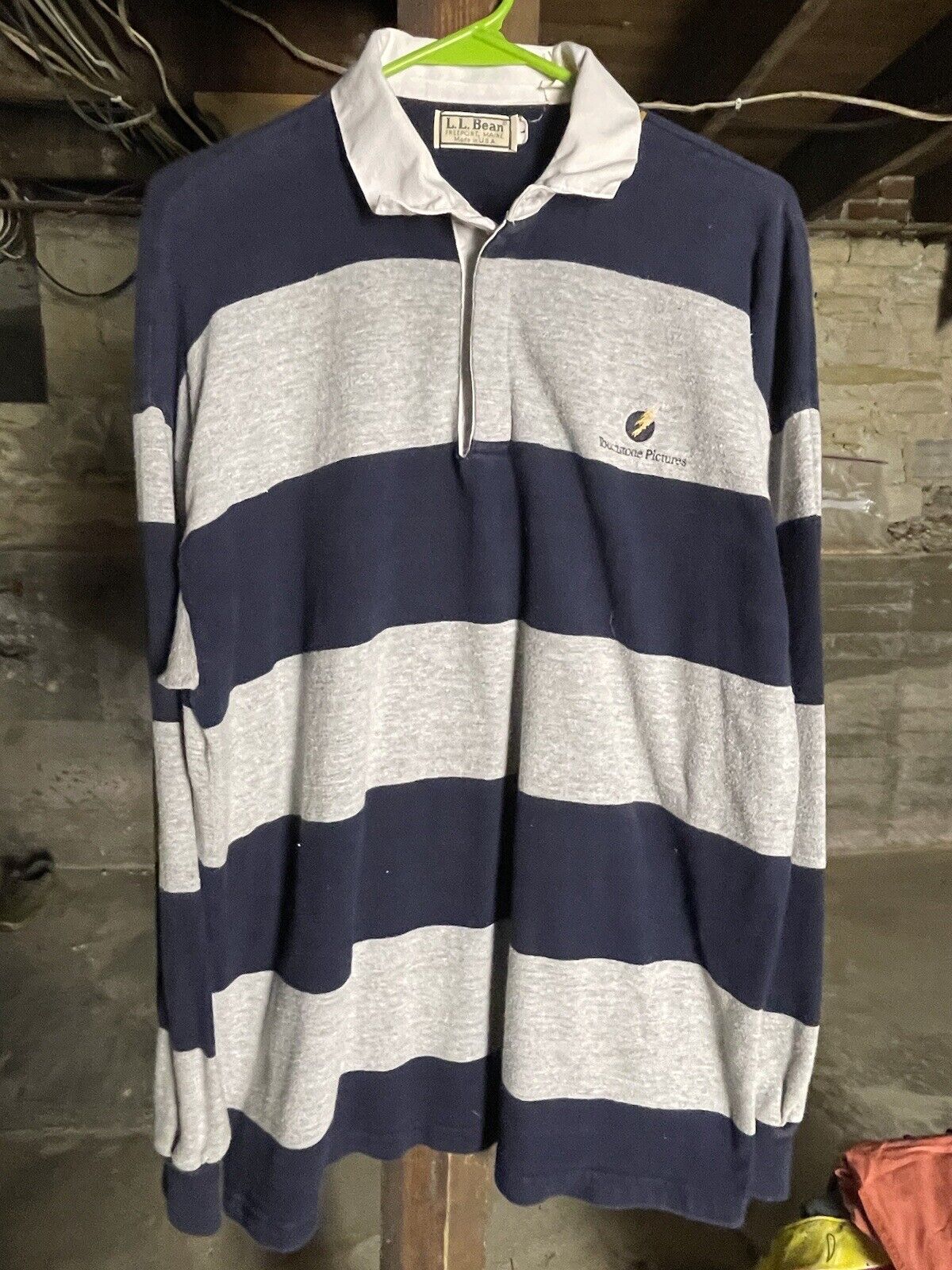 Vintage LL Bean Rugby Shirt Mens Large Striped Polo USA Made TOUCHSTONE PICTURES