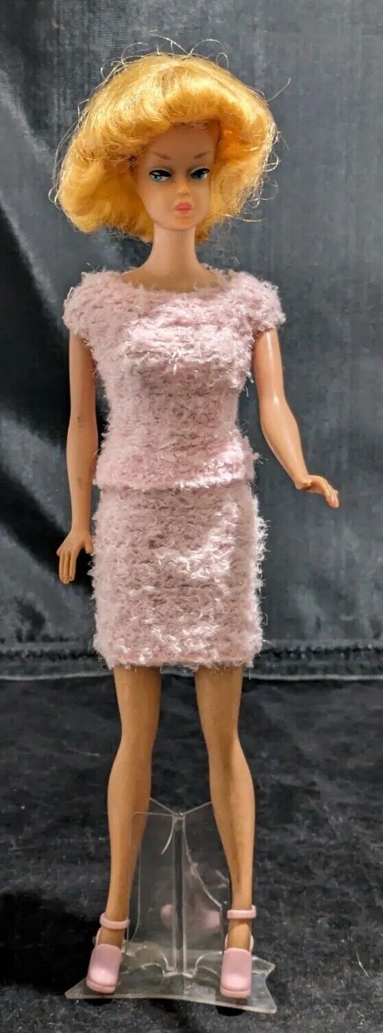 1963 Midge Wig Wardrobe Doll Wig  VINTAGE Pink Shag Outfit Heels 