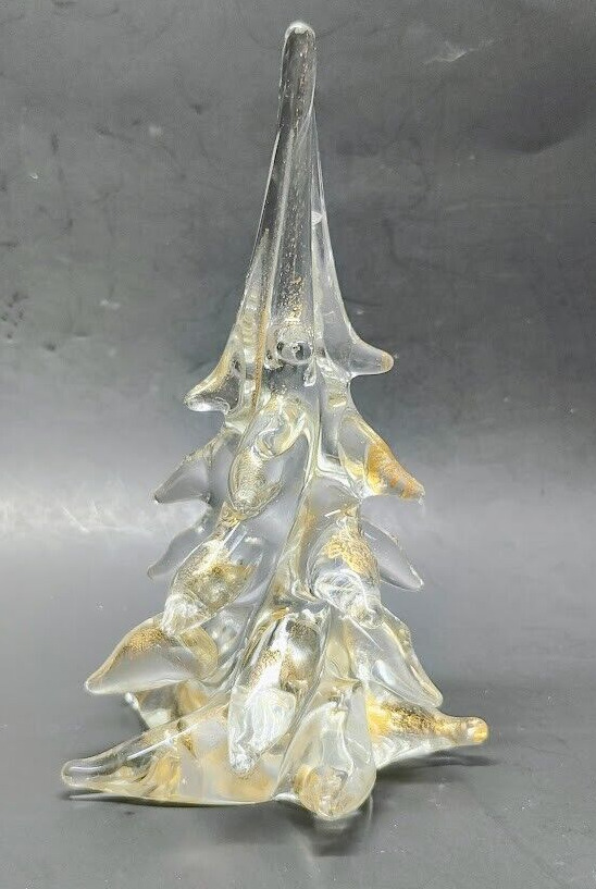 Rare MURANO Italy Art Glass Tier Clear Gold Crystal CHRISTMAS TREE