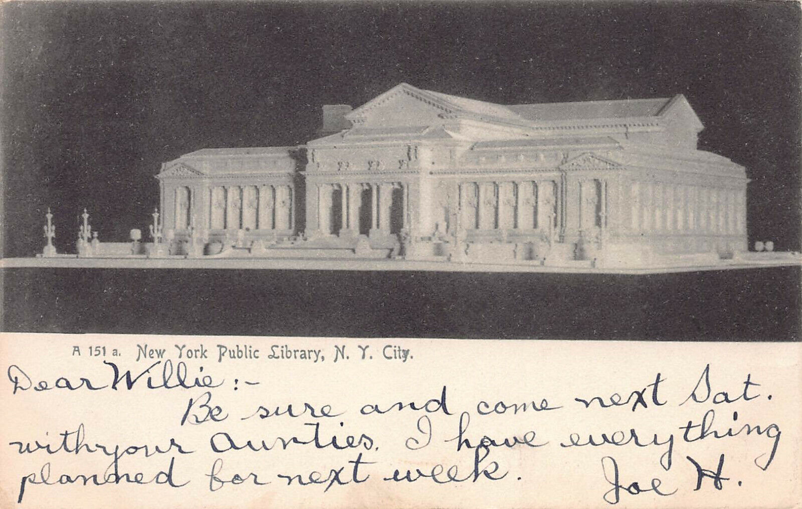 Main Branch of Public Library, Manhattan, New York City, 1906 postcard, used 