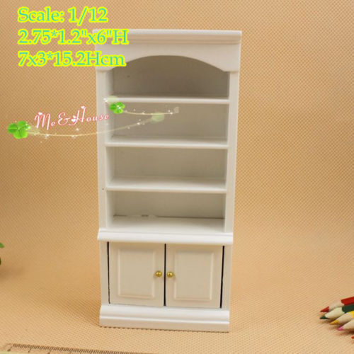 AirAds Dollhouse 1/12 Scale Miniatures White Bookcase Display Shelf Wood Hutch