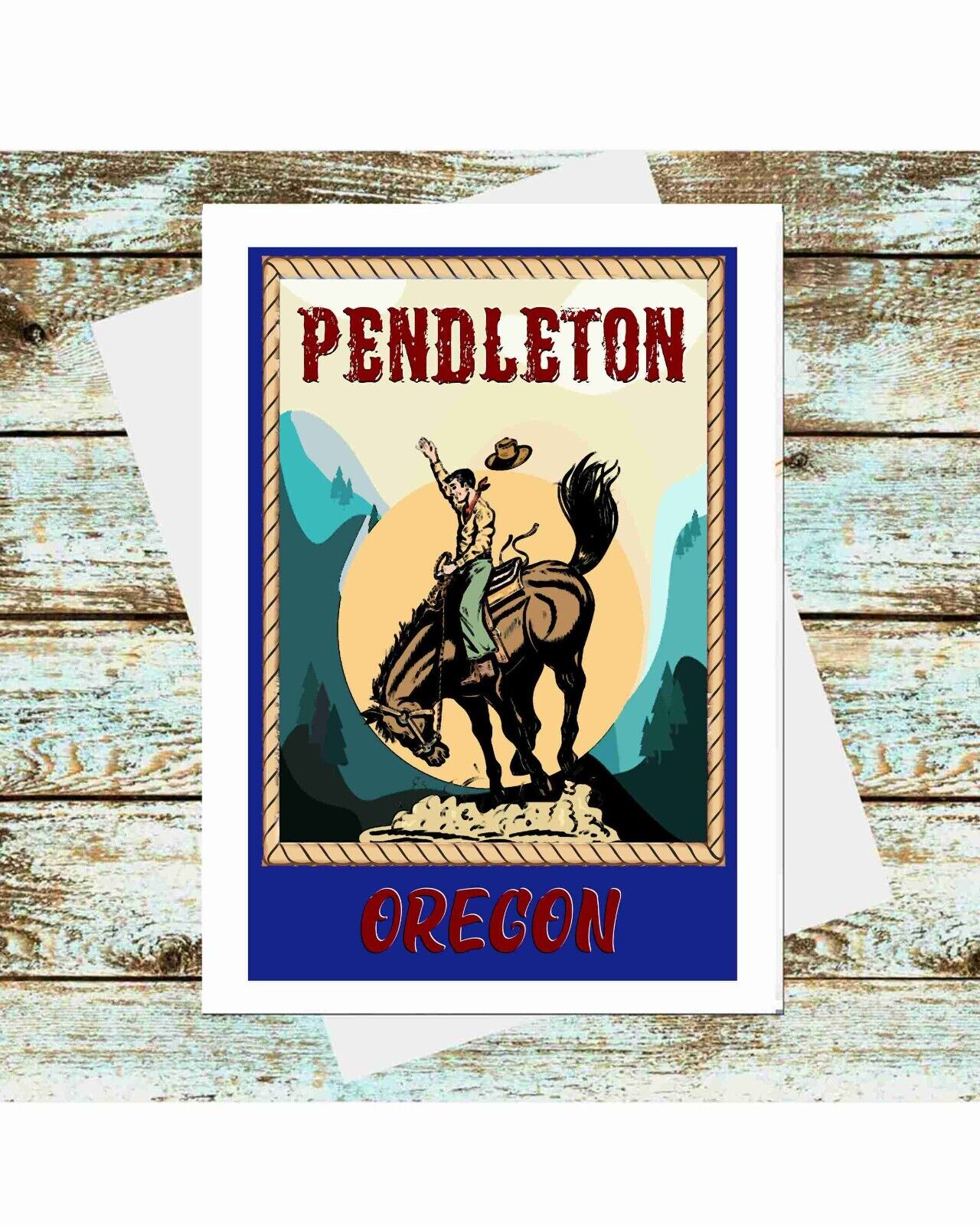 Set Of 6 Travel Poster Greeting Cards Pendleton Home of Cowboy  & Cowgirl Rodeos