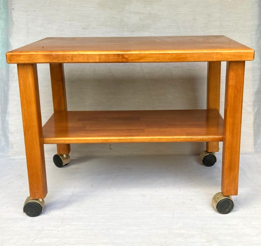 Vintage Mid Century Modern Solid Maple Wood Rolling Serving Bar Cart - Rare