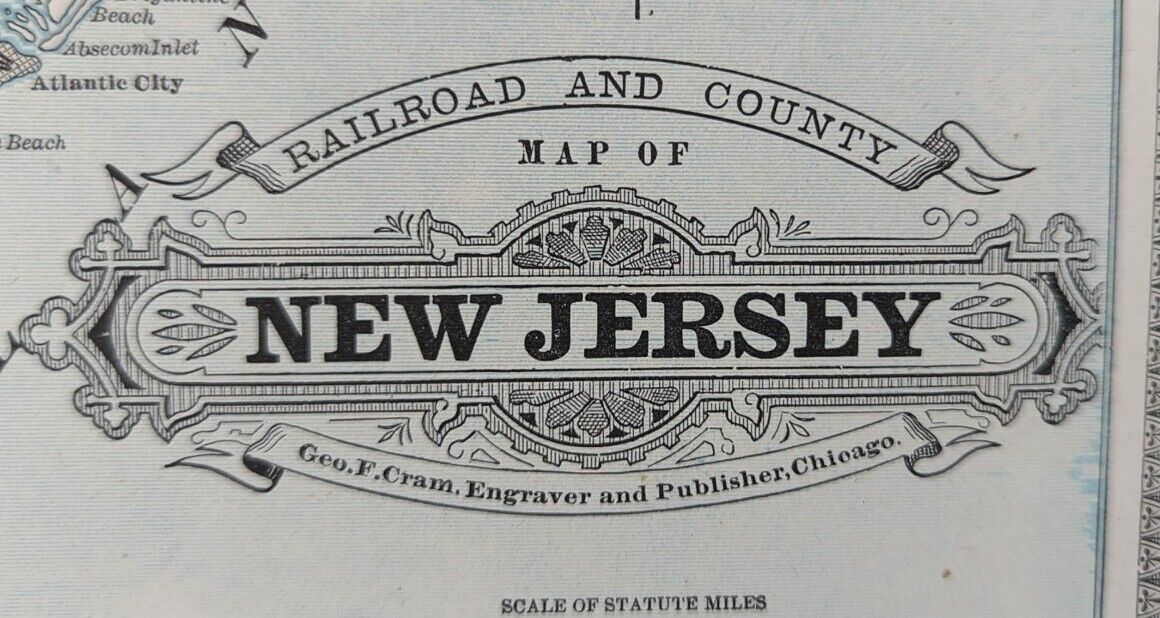 Antique 1883 NEW JERSEY RAILROAD & COUNTY Map 13\