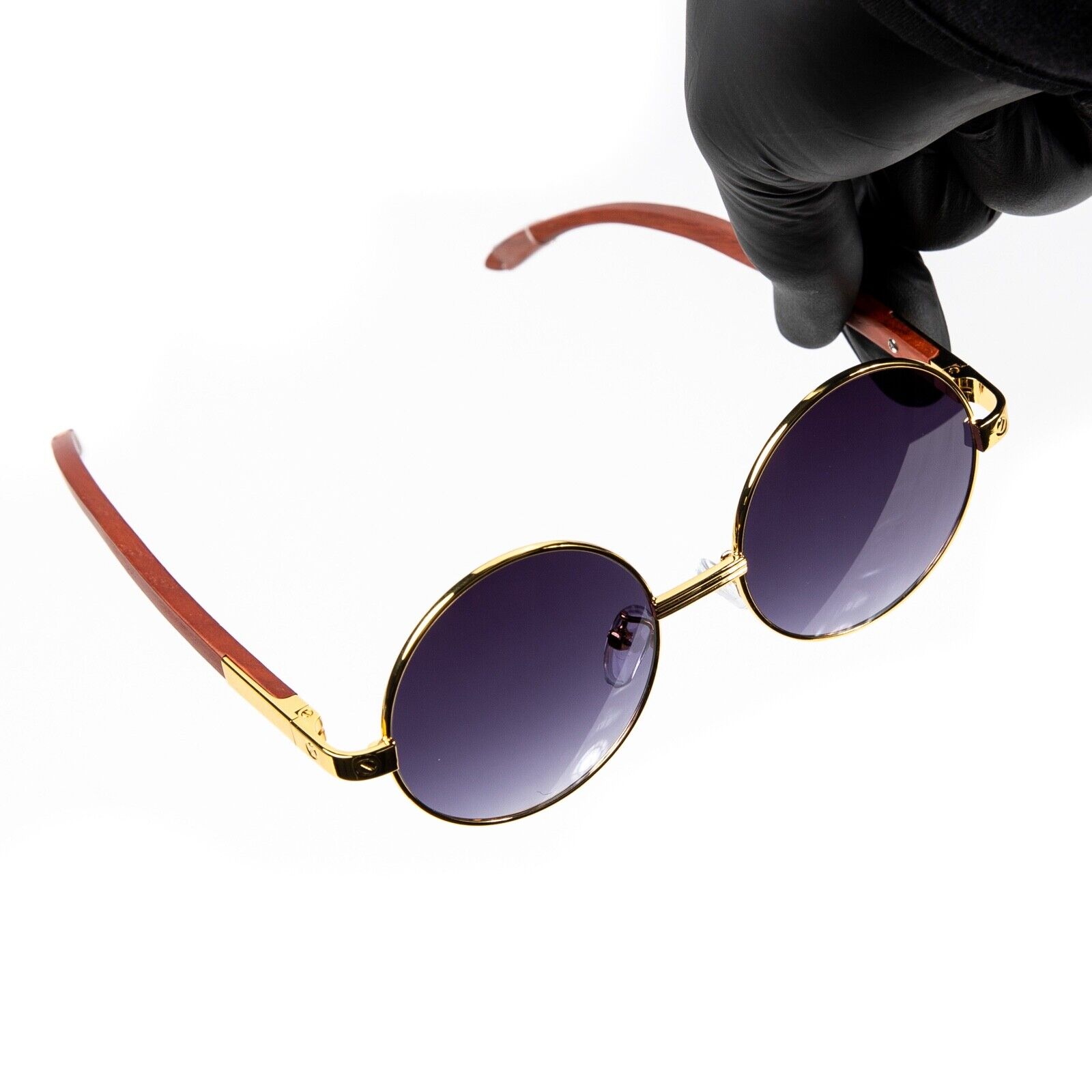 Vintage Large Purple Tint Gradient Round Woodgrain Buffs Hip Hop Sunglasses