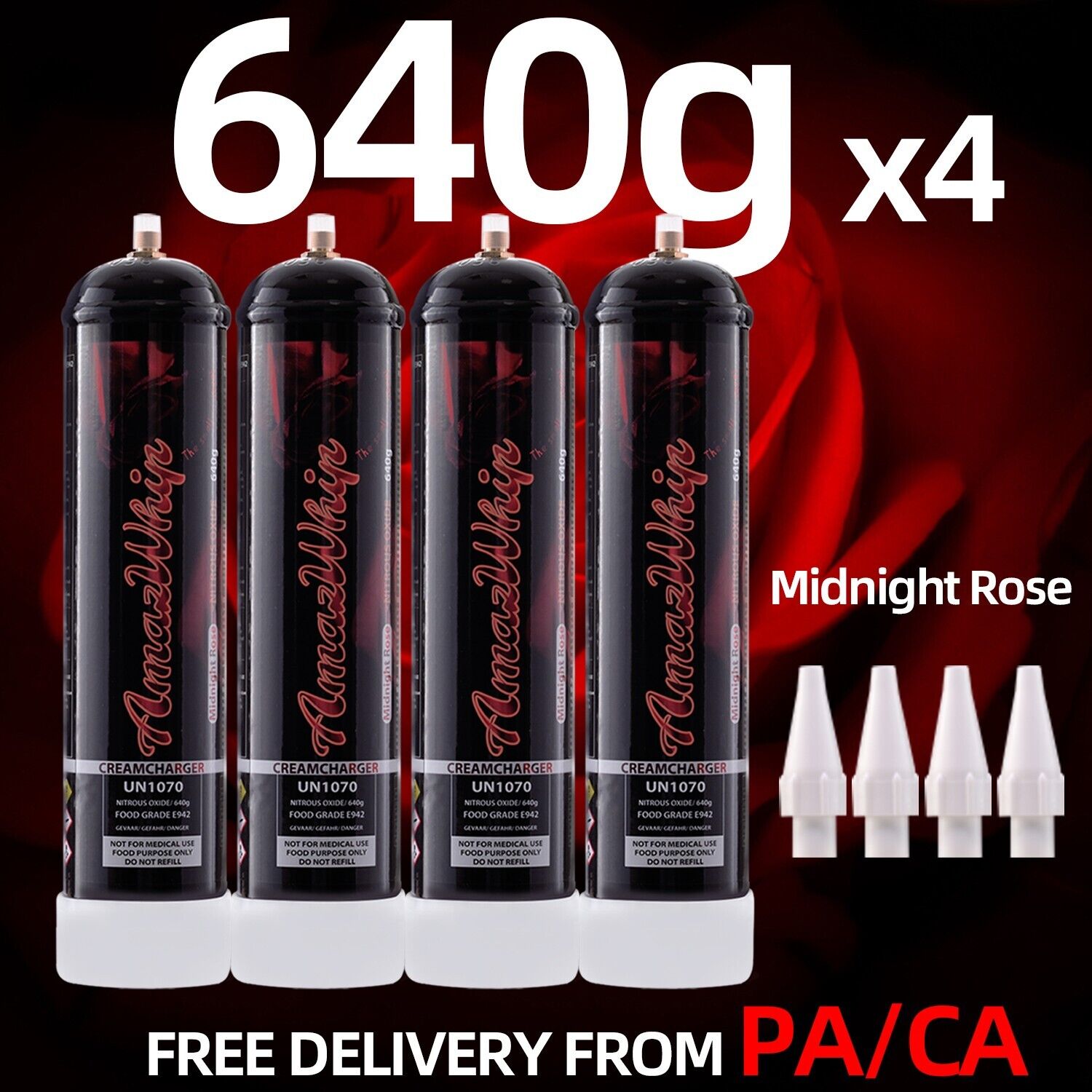 AmazWhip Whipped Cream Charger 640g Tank Pure Rose Flavor 4 cylinders