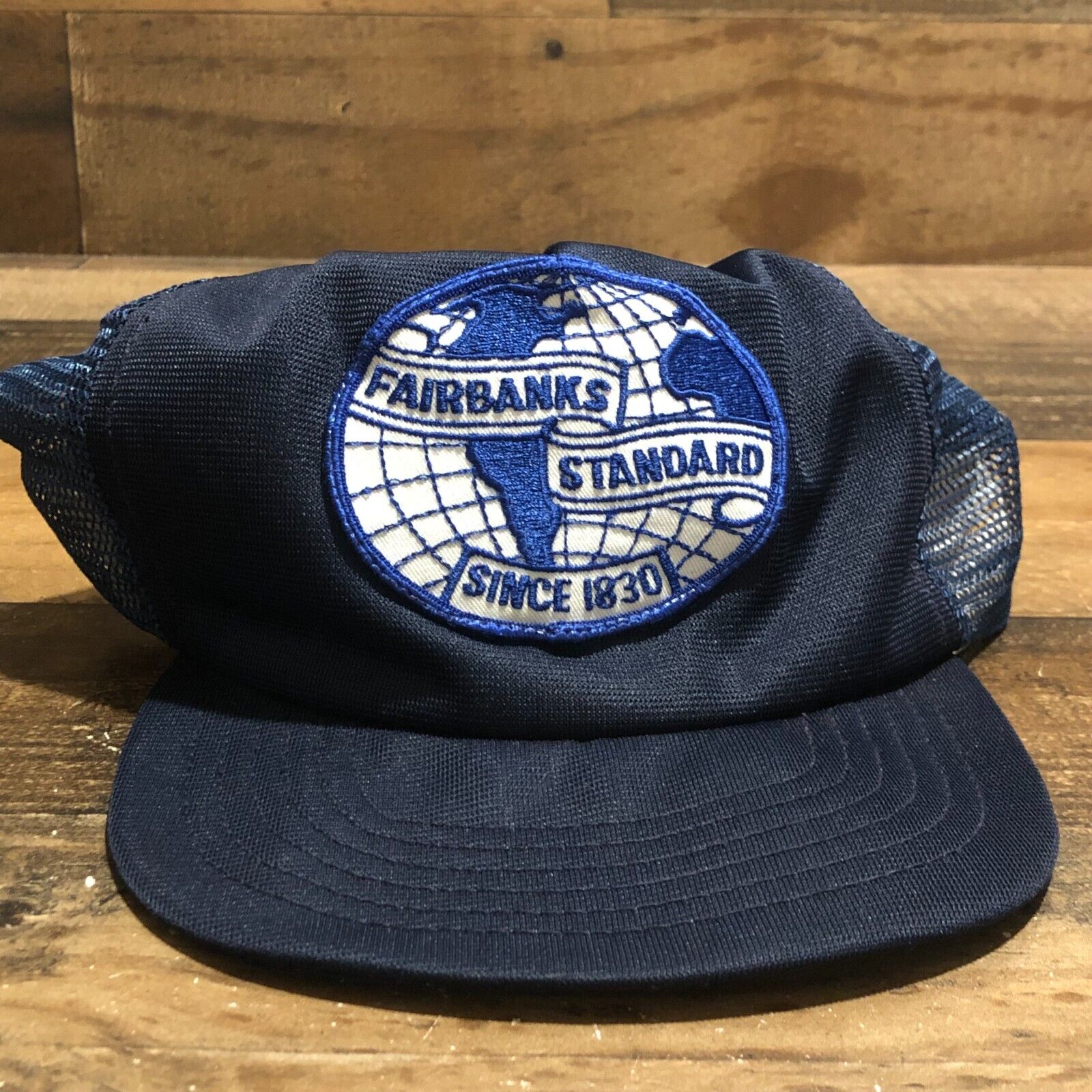 Vintage Fairbanks Standard Hat Snapback Trucker Cap Mens Blue USA Made 80s READ
