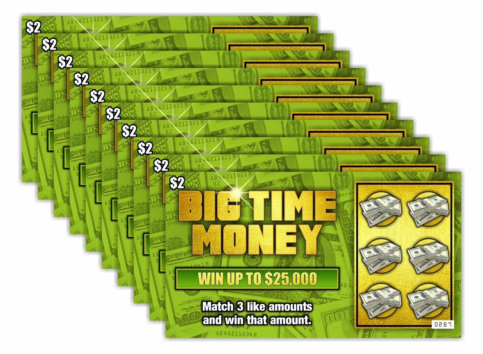 Prank Gag Fake Lottery Tickets Big Time Money 10 Tickets, Each Wins $25,000