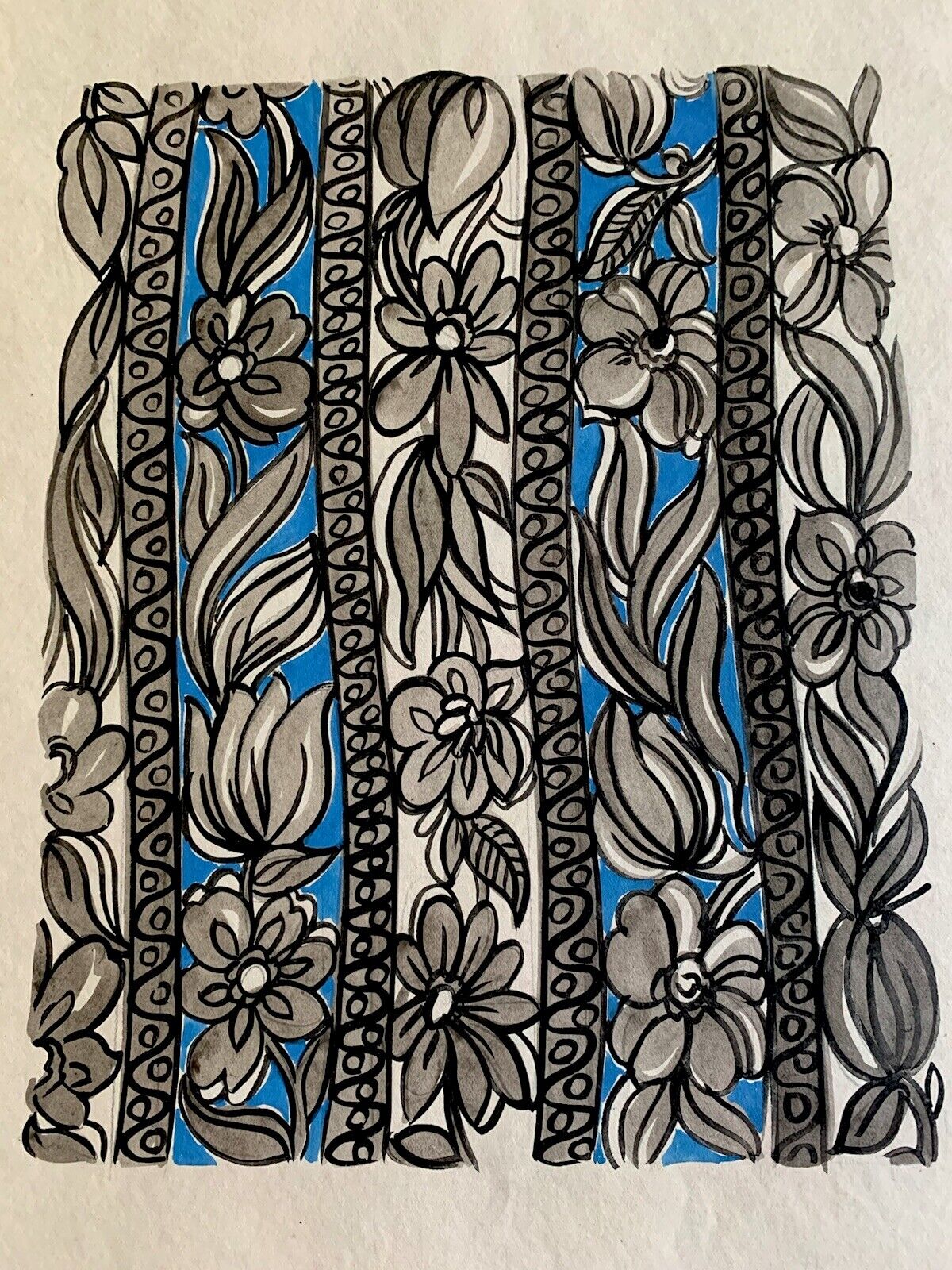 French Artist Louis Lang Design Original Gouache Painting Fabric Design