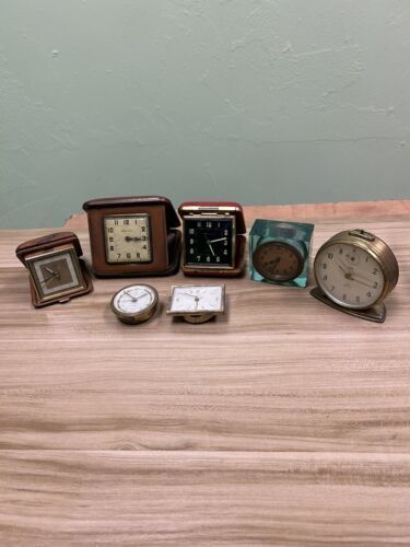 Lot Of 7 Vintage Assorted Portable Travel Alarm Clock For Parts Or Repair