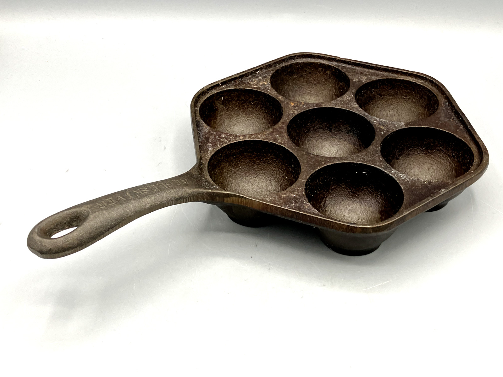Vintage Cast Iron 7 Aebleskiver Danish Pancake Poaching Pan - No Chips, Cracks