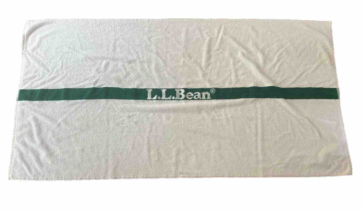 Vintage L.L Bean White Green Stripe  Beach Bath Towel 35x66” Huge High Quality