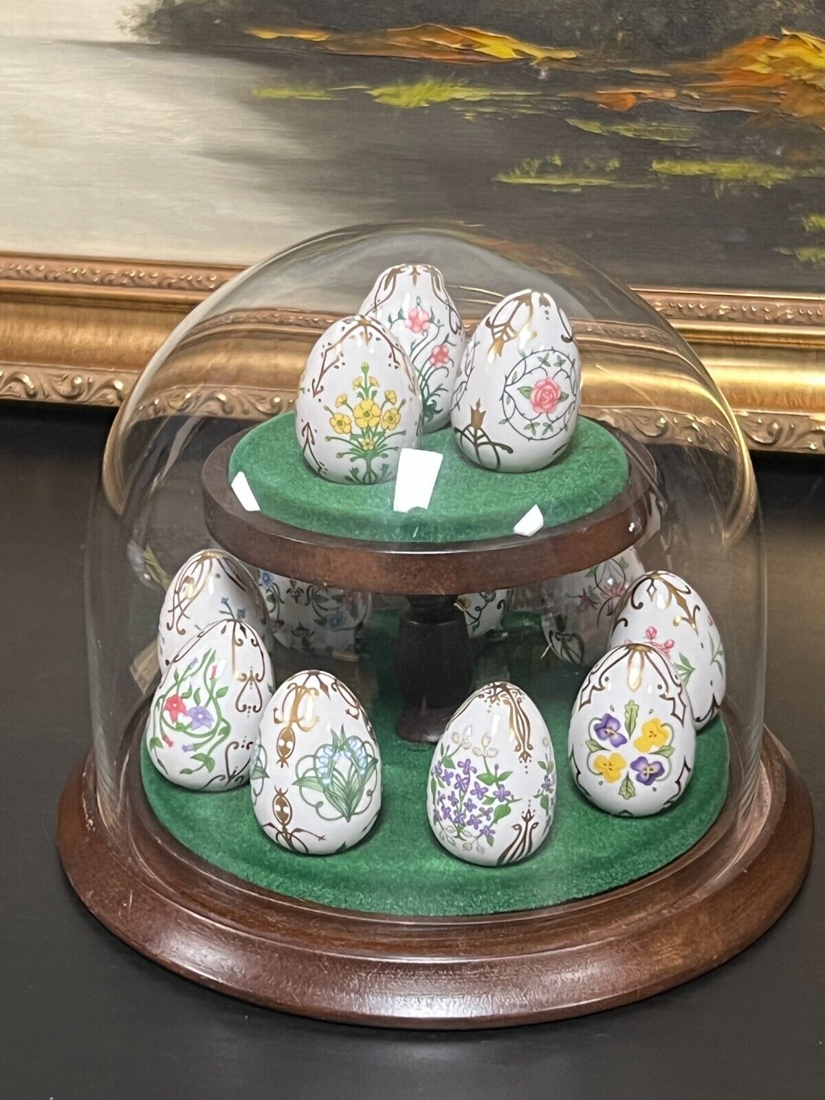 1982 FRANKLIN MINT Collection VICTORIAN FLOWER GARDEN Miniature EGG With Stand