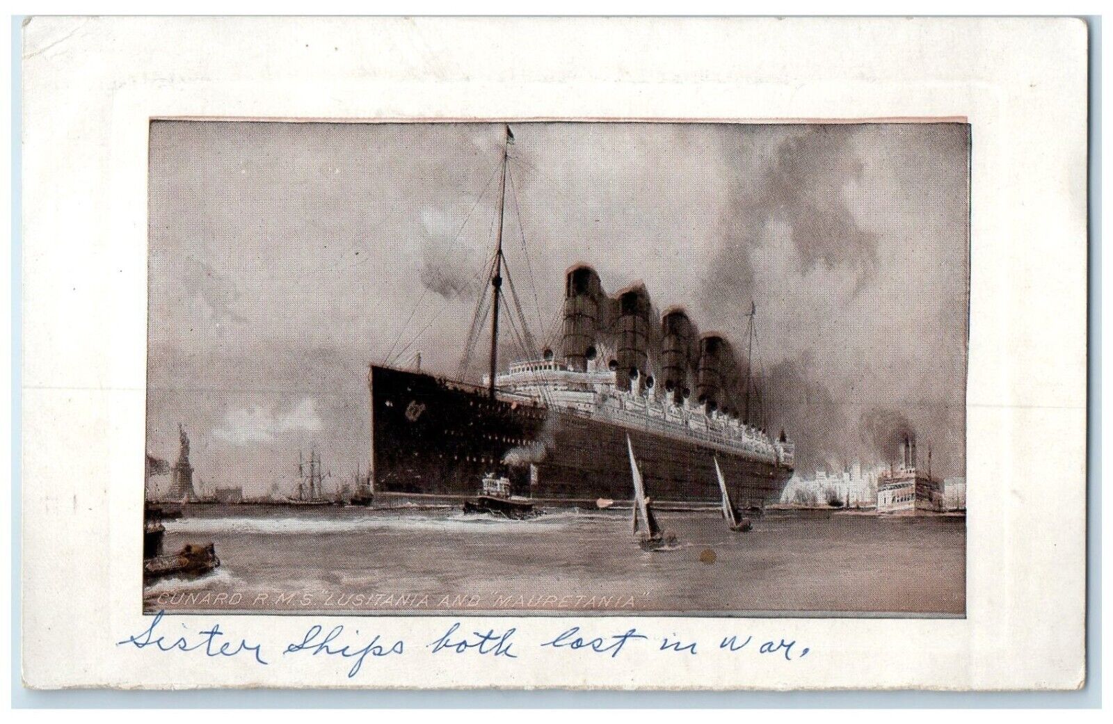 c1910's Cunard RMS Lusitania And Mauretania Steamer Ship Antique Postcard