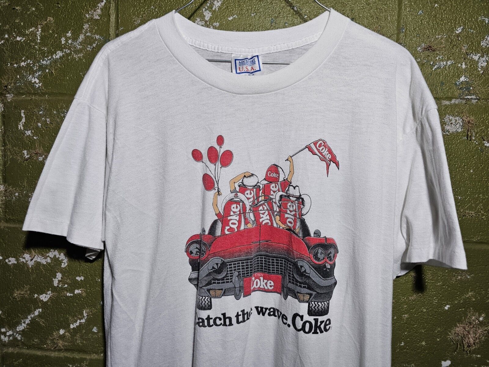 Vintage 80s Coca-Cola Coke Catch The Wave Car T-shirt Sz M Single Stitch 