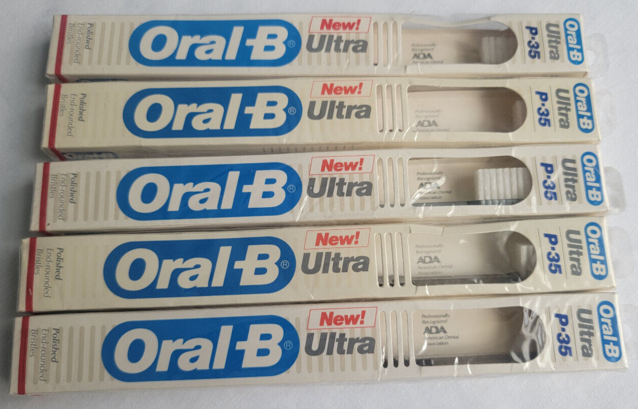 Oral B Ultra P35 Lot of 5 Adult Translucent Toothbrushes 1987 NOS Vintage
