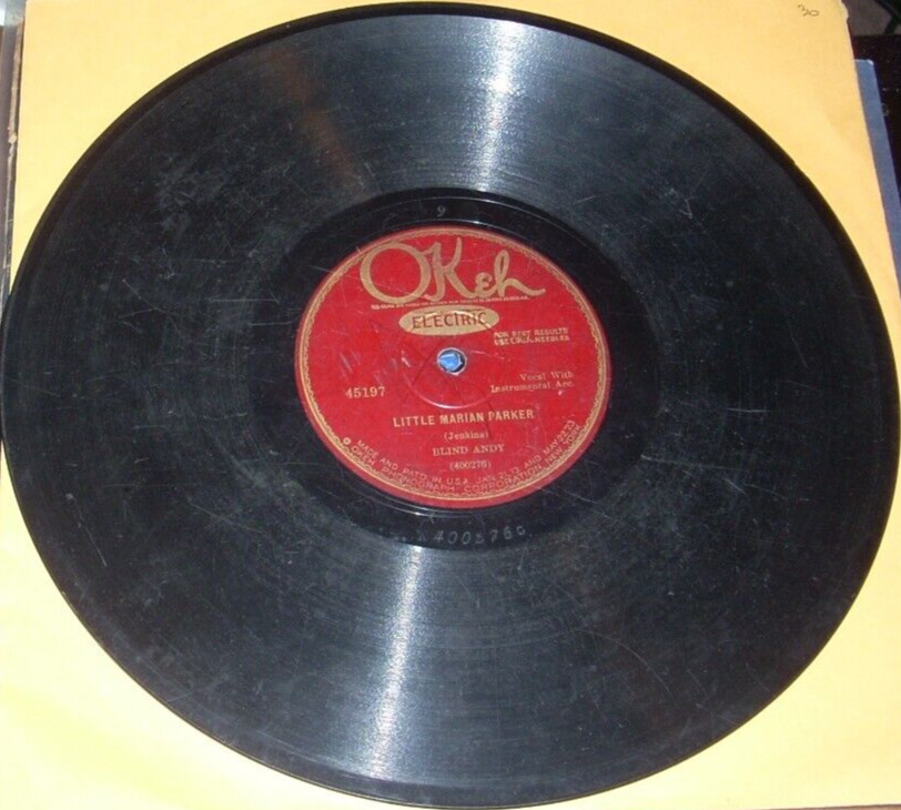 BLIND ANDY fate of edward hickman / little marian ( country ) 78 rpm okeh 45197