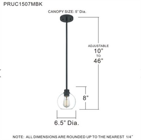 Pruitt 1 Light 7-inch Matte Black Mini Pendant RUC1507MBK