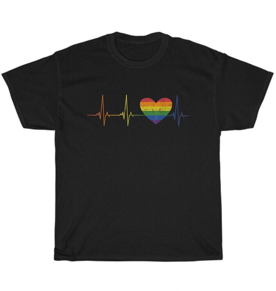 Rainbow Heart Flag Heartbeat LGBT LGBTQ+ Pride Month Awareness T-Shirt Unisex