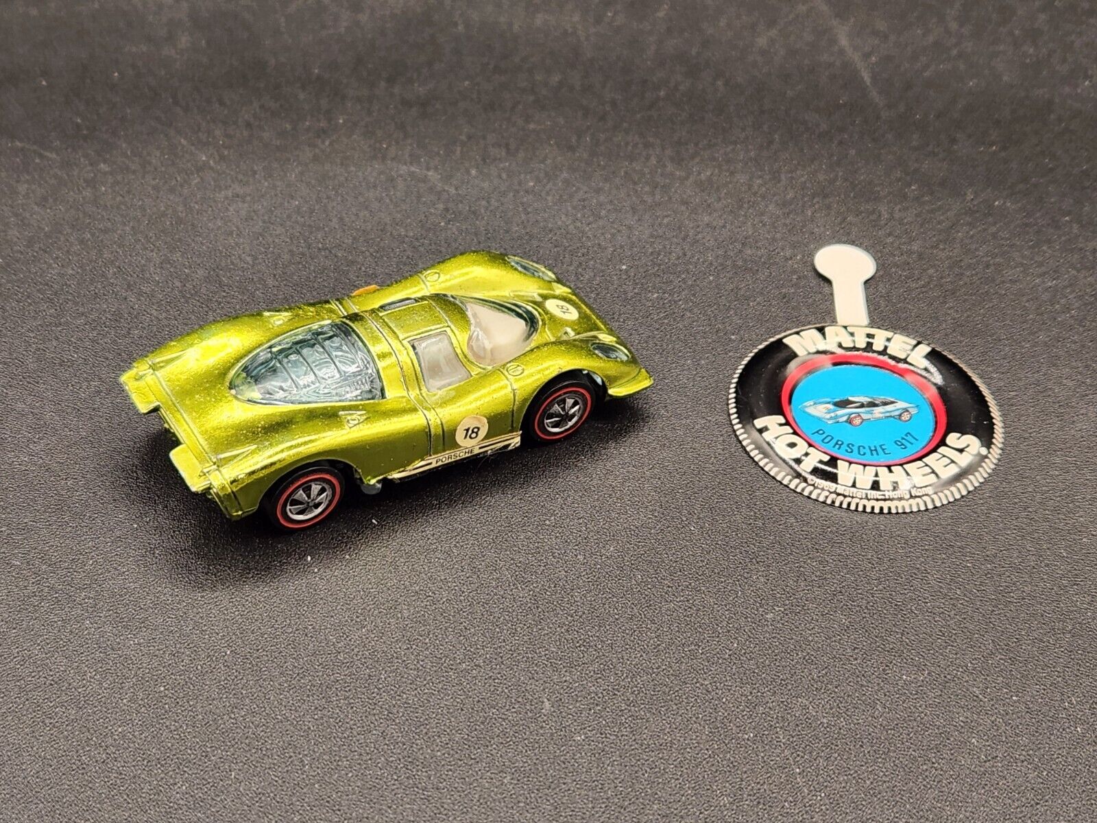 Vintage 1969 ~ Hot Wheels Redline ~ Porsche 917 ~ Lime Green W/ Button Near Mint