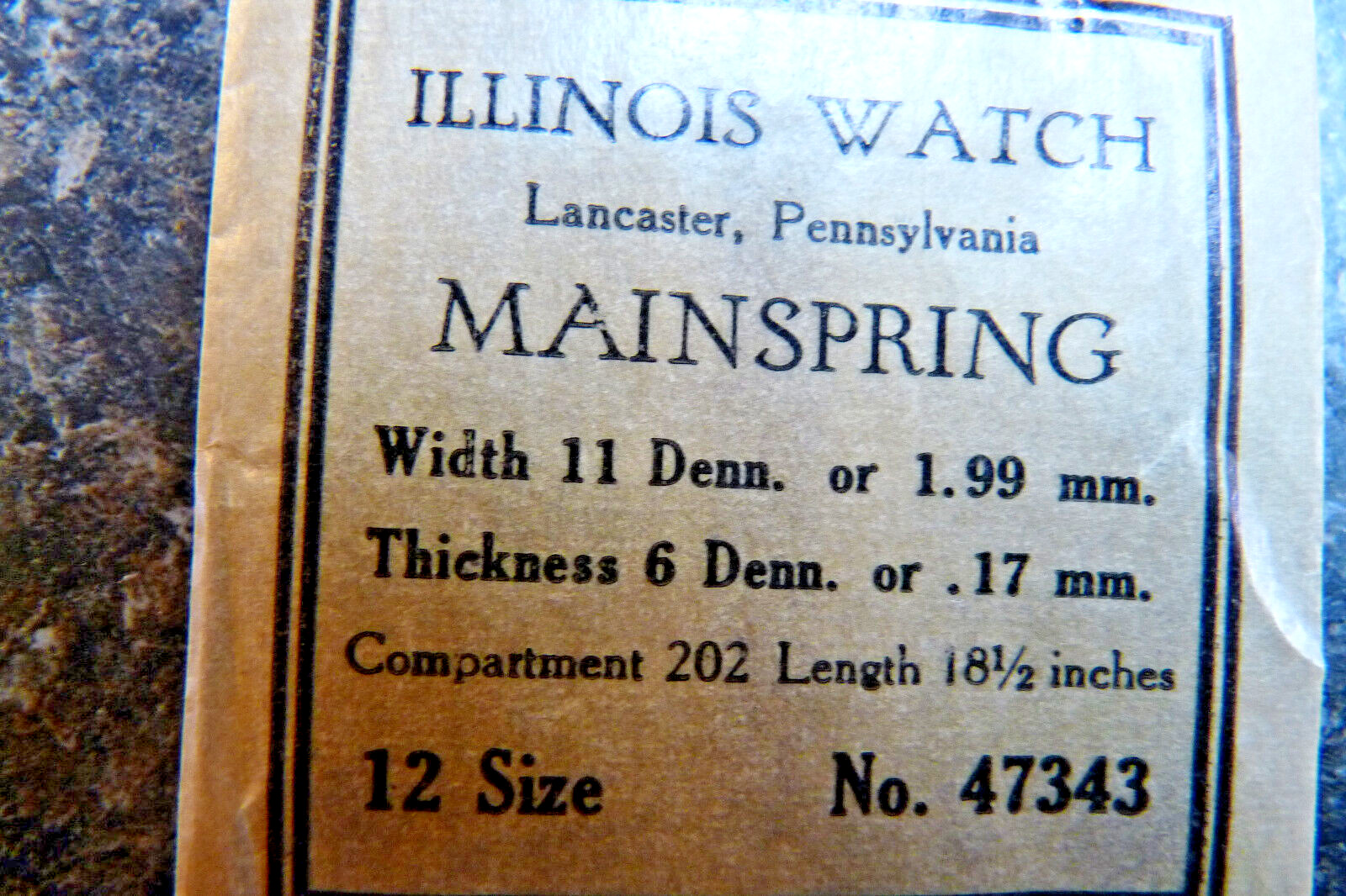 12s Illinois  # 47343  Mainspring 1 piece T end   1ST. TO 4TH. MODEL