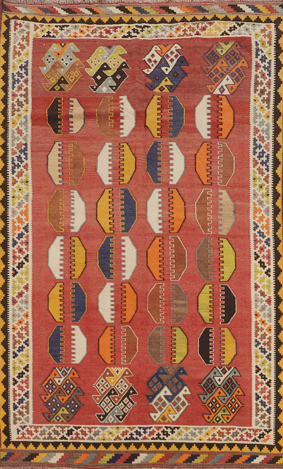 Flat weave Vintage Vegetable Dye Kilim Qqashqai Reversible Rug 5x8 Wool Carpet
