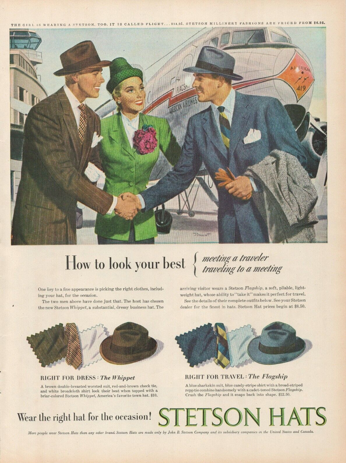 1947 Stetson Hats Flagship Whipper How To Look Your Best Airplane Print Ad