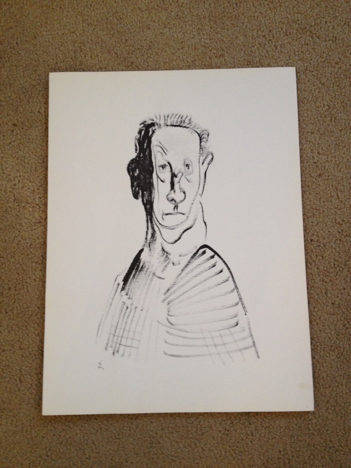 Vtg 1965 Mid Cent. Eugene Biel Bienne Repro Drawing Print Man with the Long Face