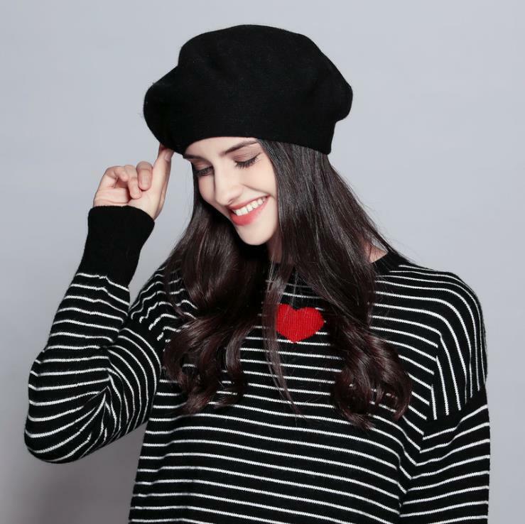 Women Vintage French Style Beret Hat Soft Wool Warm Cap Beanie Winter Autumn