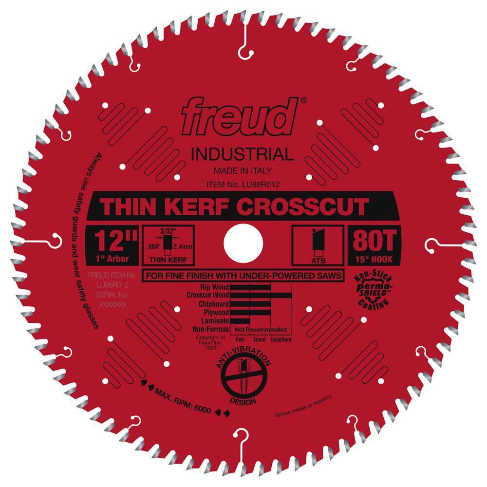 Freud 12In Thin Kerf Fine Finish Crosscut Blade With Perma-Shield Coating