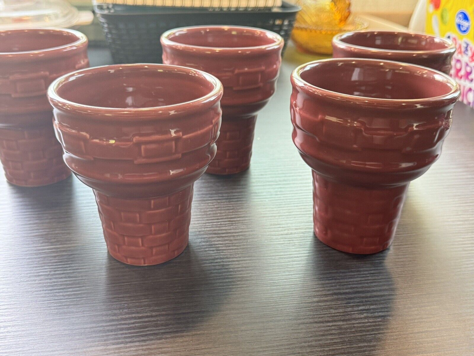 5 Longaberger Pottery Woven Traditions Ice Cream Cone Dishes Paprika