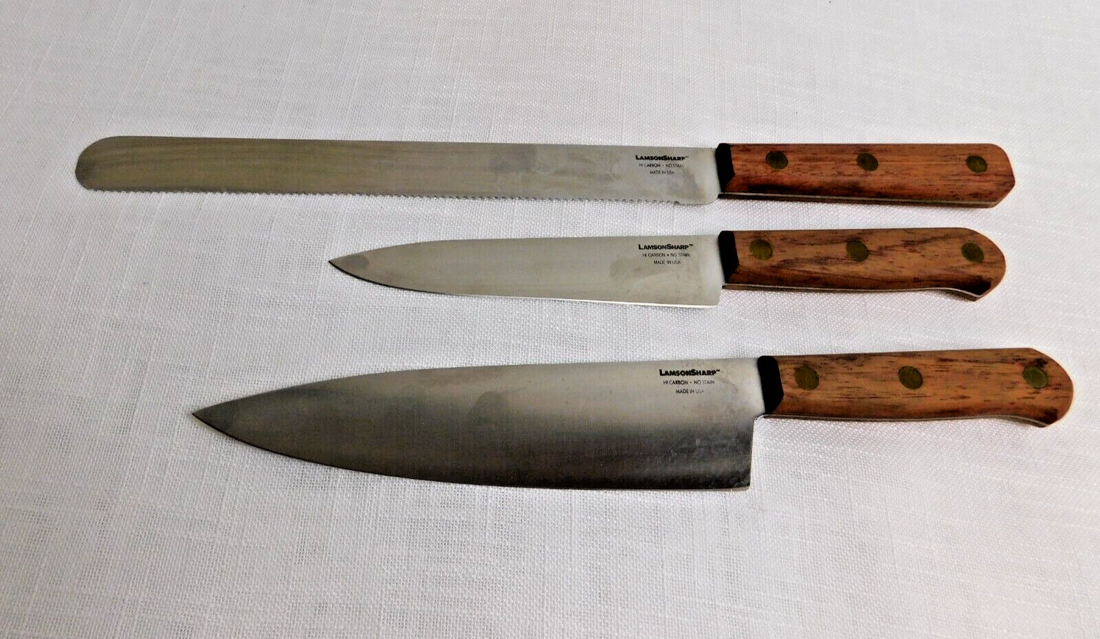 B6 - Lamson Sharp USA Hi Carbon Steel Chef Knife, Bread Knife, Chopping Knife