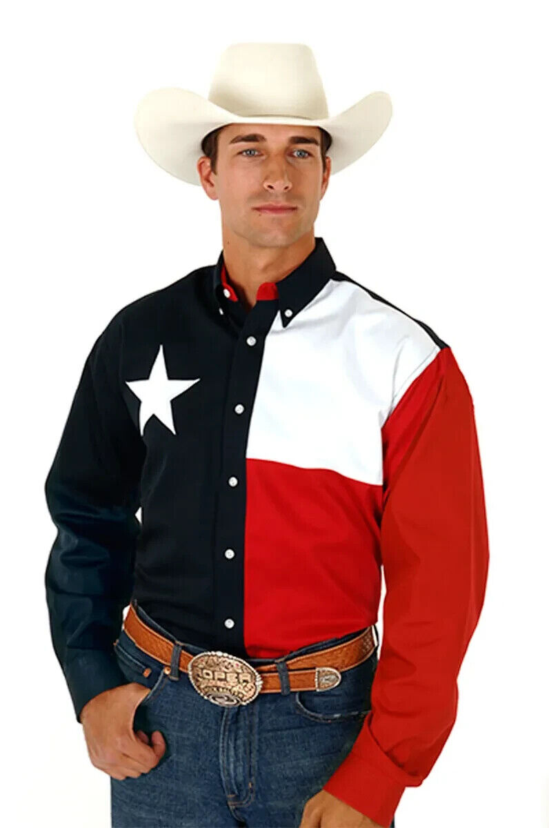 NWOT Roper Americana Mens LARGE Texas Flag Button Western Shirt Navy 100% Cotton