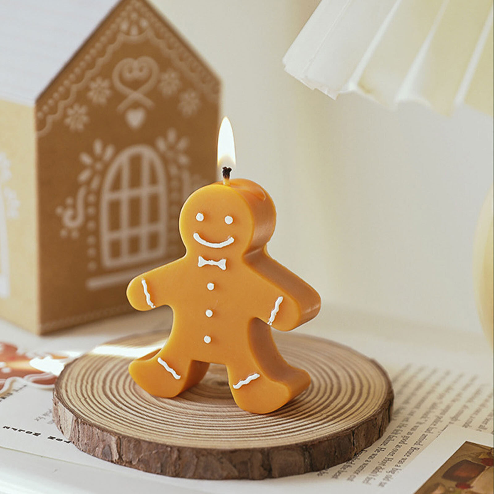 Christmas Gingerbread Man Candle Scented Festive Holiday Candle Decor Cute