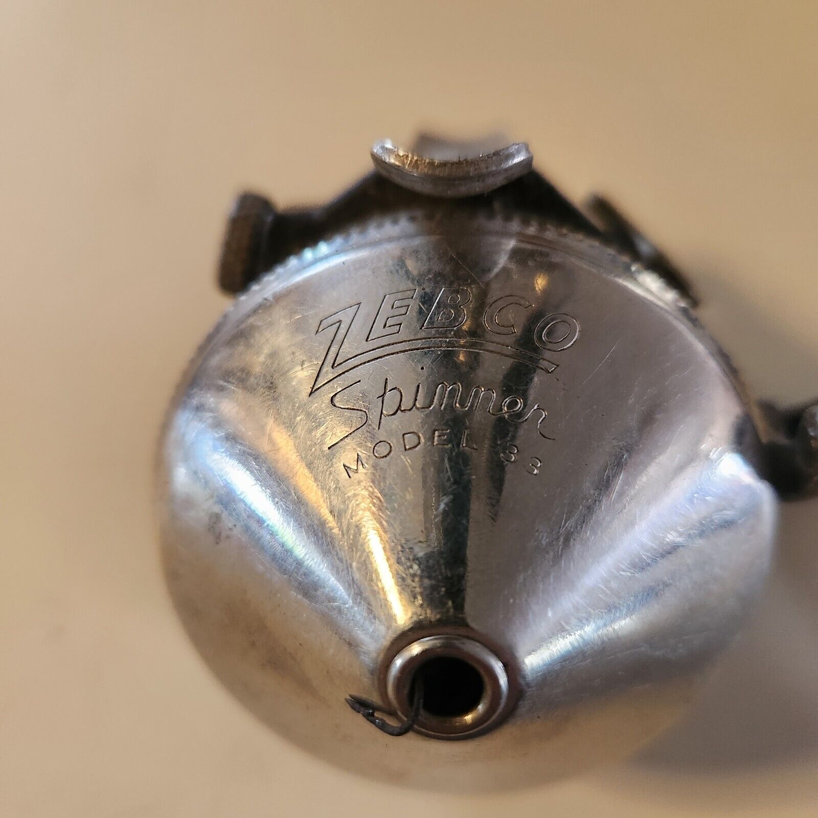 Vtg ZEBCO Spinner Model 33 Fishing Reel Thumb Button Patent Made in Tulsa, Okla.
