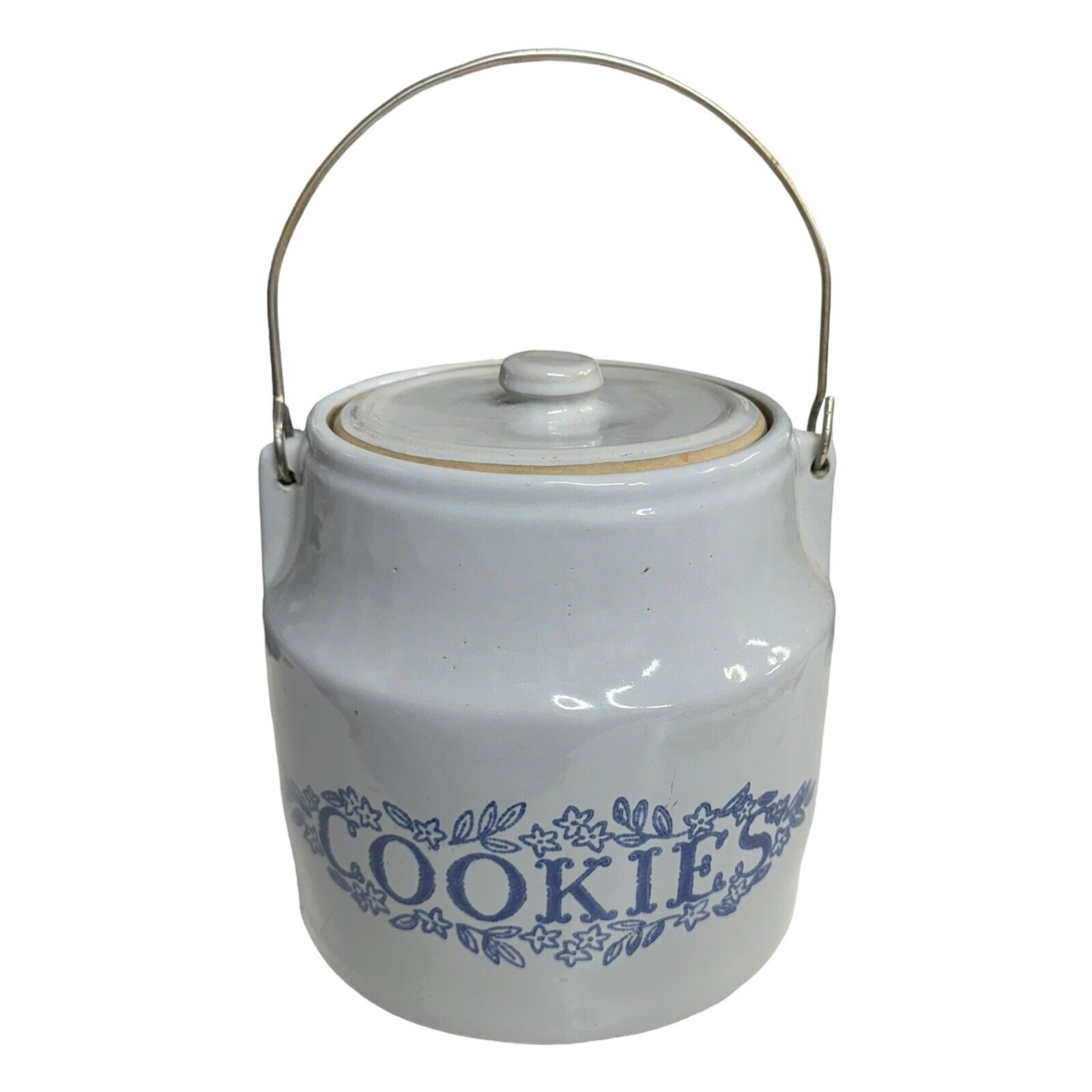 Vintage Monmouth Stoneware Crock Cookie Jar Farmhouse Decor Rare OG Wire Handle