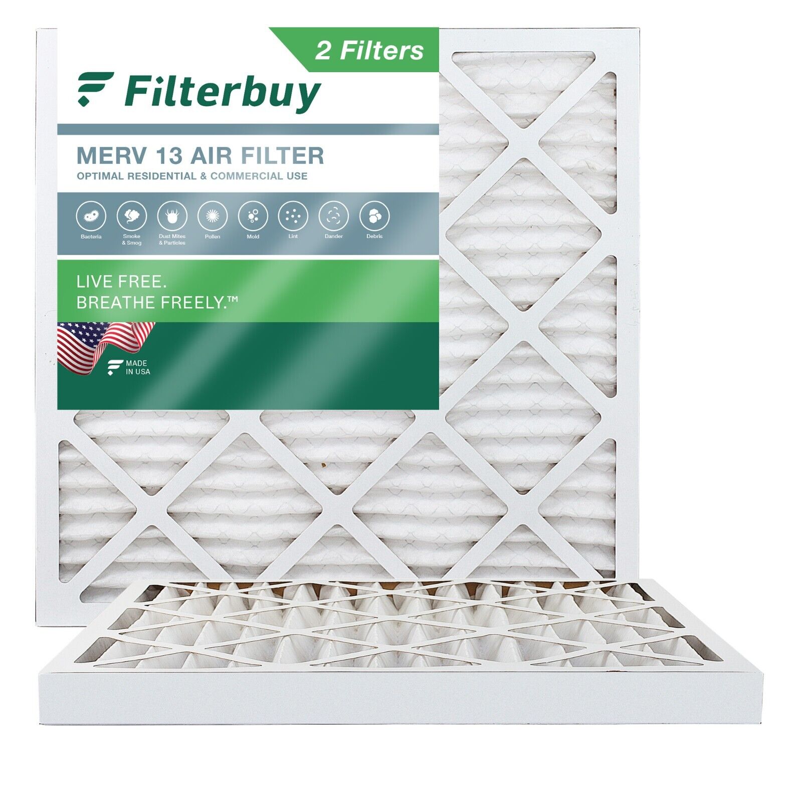 Filterbuy 24x24x2 Pleated Air Filters, Replacement for HVAC AC Furnace (MERV 13)
