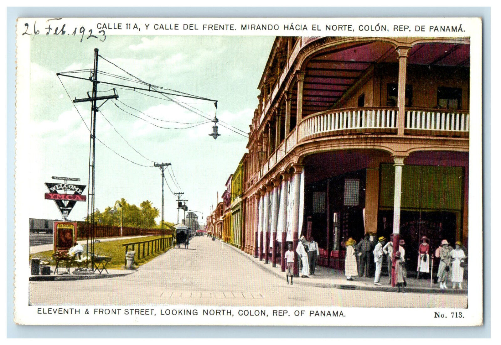 1923 Eleventh & Front Street Looking North Colon, Rep of Panama Postcard