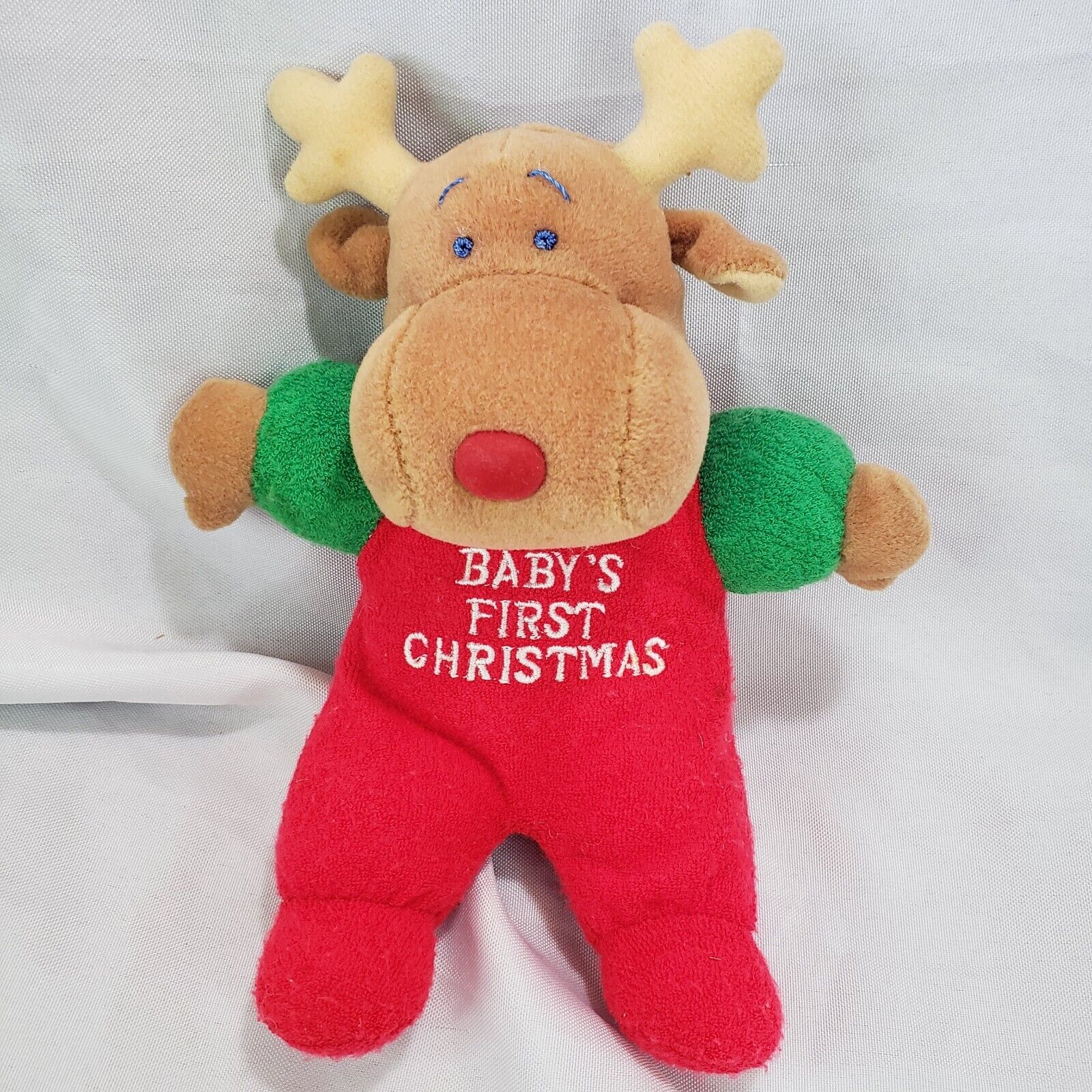 Vintage JC Penney Terrycloth Moose Baby\'s First Christmas Rattle Plush Toy 9\