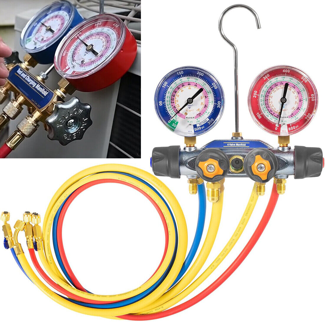 for Yellow Jacket 49968 4-Valve Test and Charging Manifold Gauges R-22/404A/410A