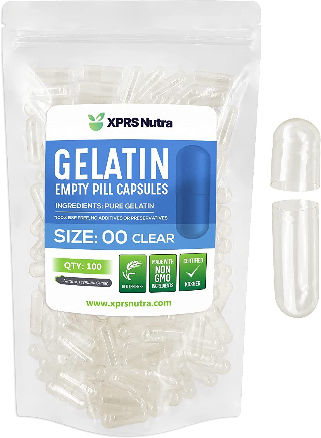 Size 00 Clear Empty Gelatin Pill Capsules Kosher Gel Caps Gluten-Free USA Made
