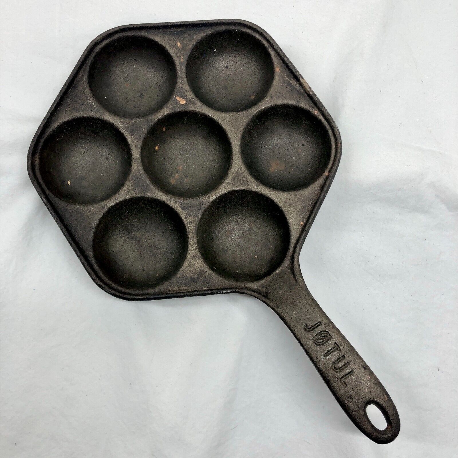 Vintage Jotul Cast Iron Aebleskiver 7 Hole Pan Danish Pancake Made In Norway