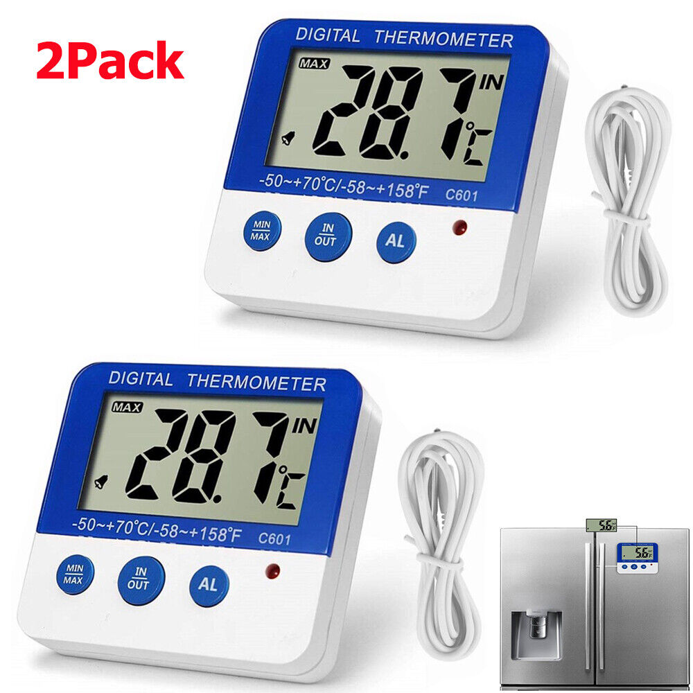 2X Digital Freezer/Fridge Thermometer with LED Alarm Indicator Max/Min Memory