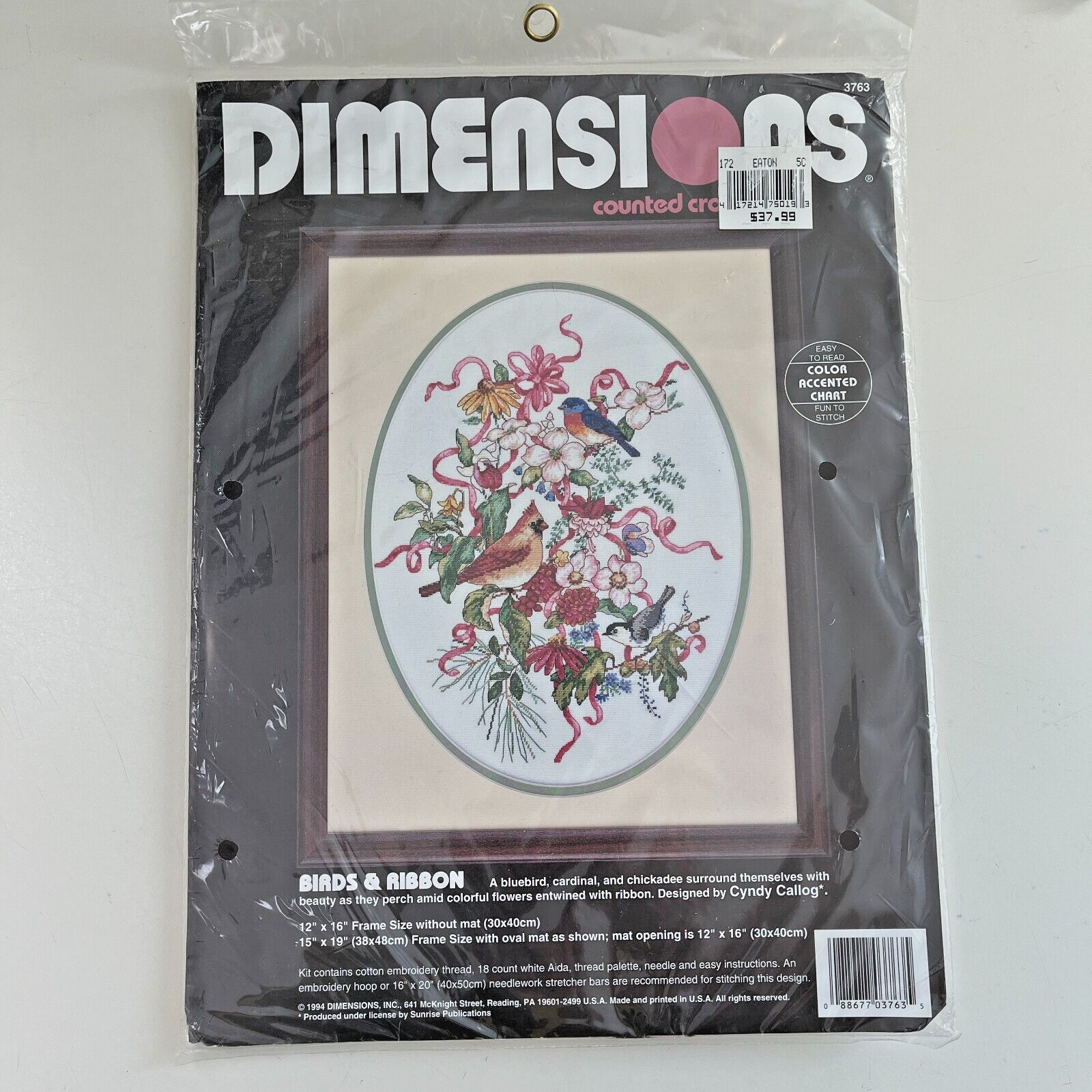 Dimensions Counted Cross Stitch Kit 1994 Birds & Ribbon 3763 NEW Sealed Rare