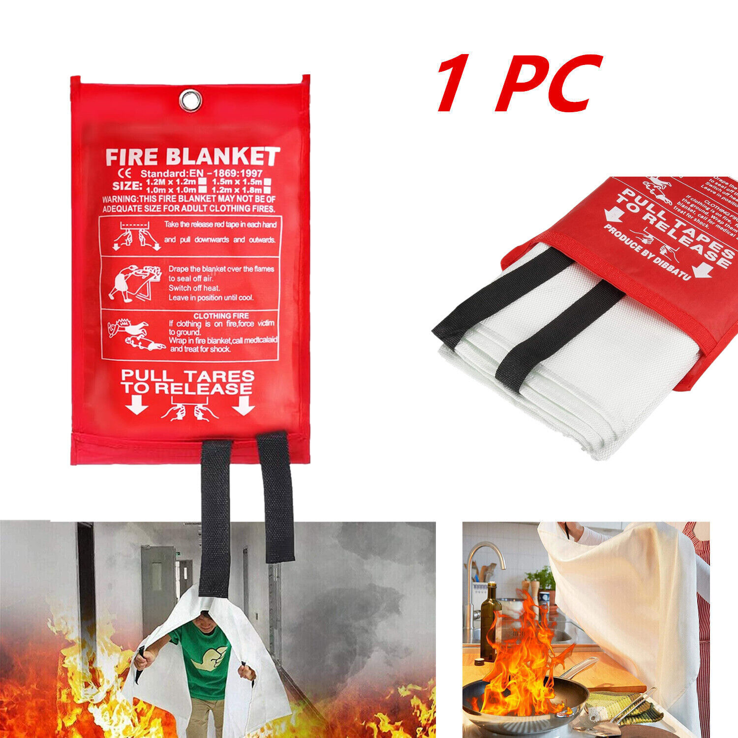 Prepared Emergency Fire Blanket Fiberglass Blanket 39''x39'' Retardant Blankets