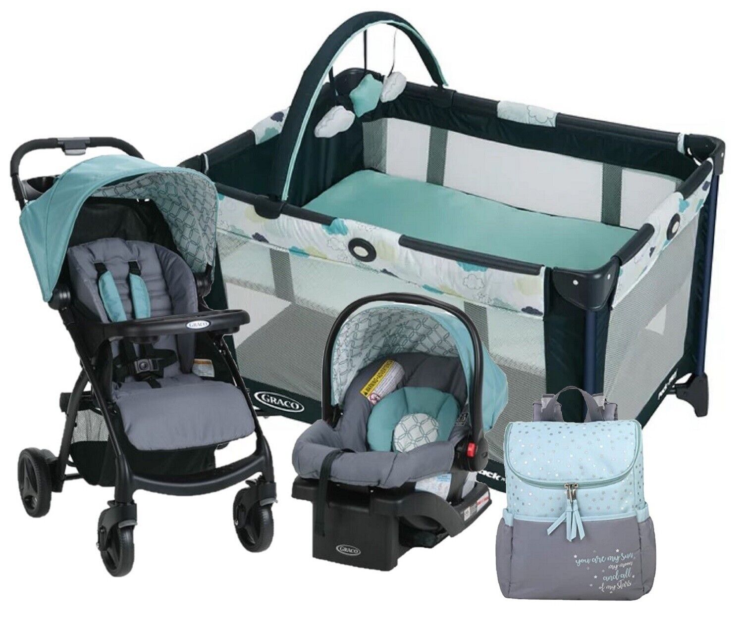 Baby Blue Combo Stroller With Car Seat Playard Diaper Bag Newborn Travel System