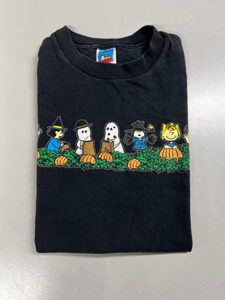 VTG Peanuts Halloween Great Pumpkin T Shirt Tee Black Charlie Brown Snoopy XL