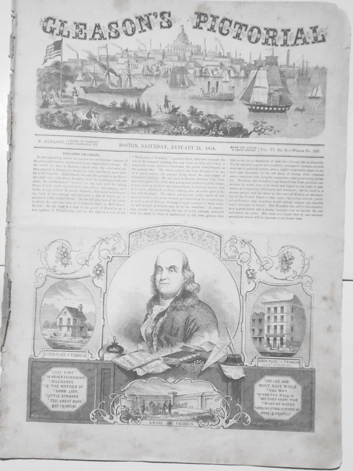 Gleason\'s Pictorial January 21, 1854 - Benjamin Franklin; National costumes, etc